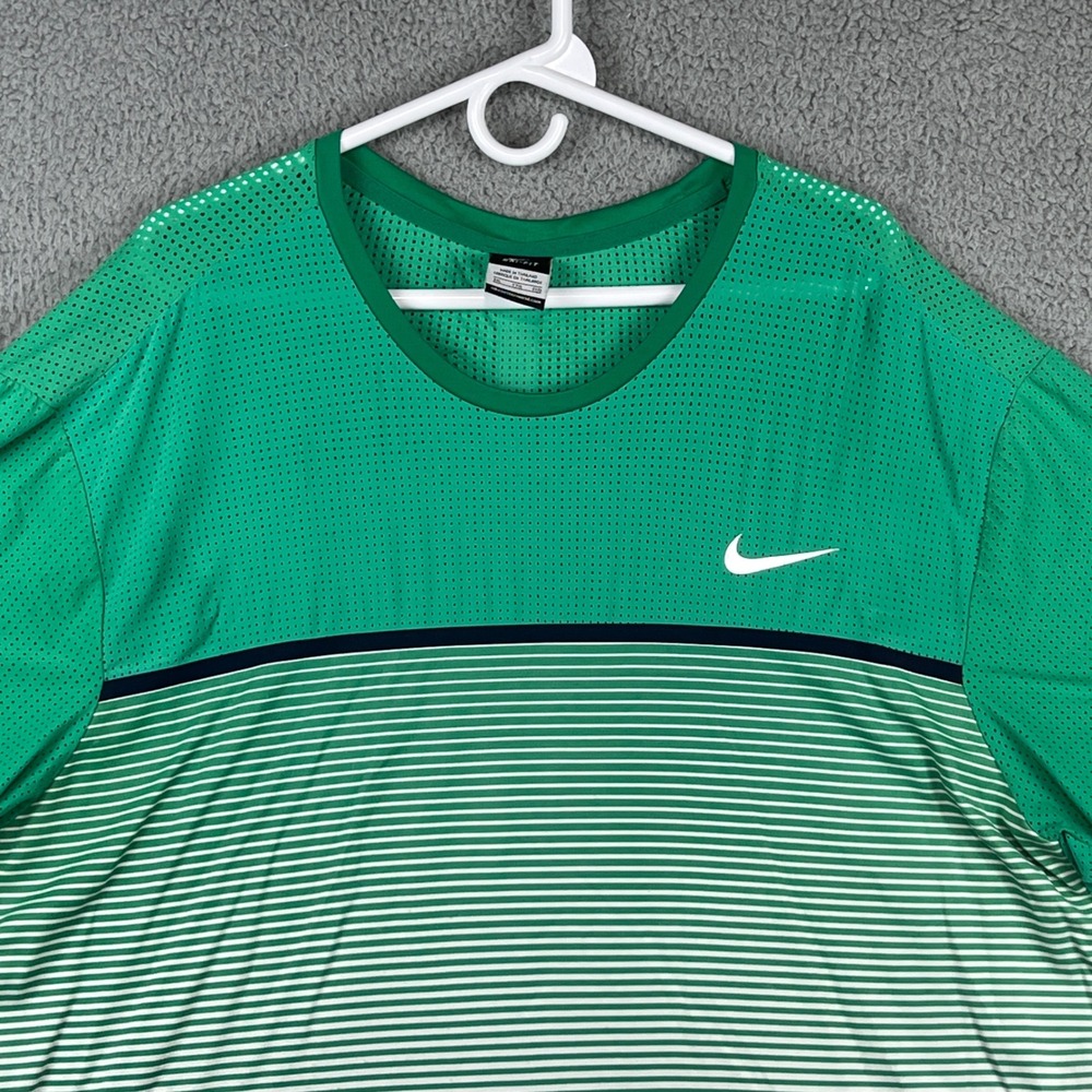 Nike Court Mens Green Striped Mesh Back Challenger Tennis T-Shirt XXL 728953-319 - Picture 2 of 16